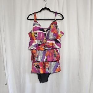 Ceeb multicolor tiered tummy swimsuit
